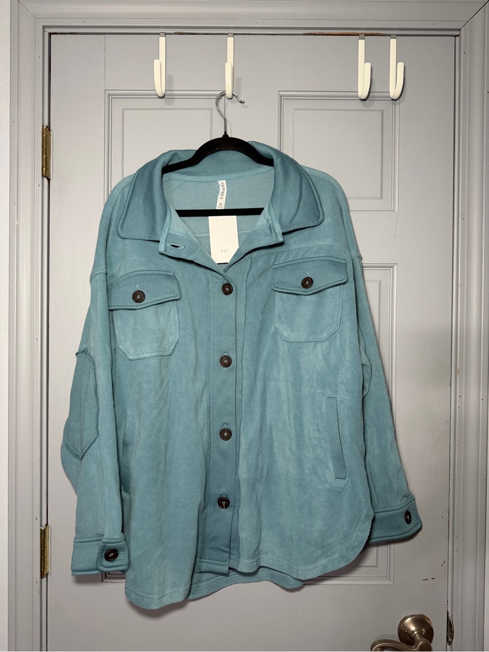 Zenana Outfitters Light Teal Button-Front Utility Jacket shacket